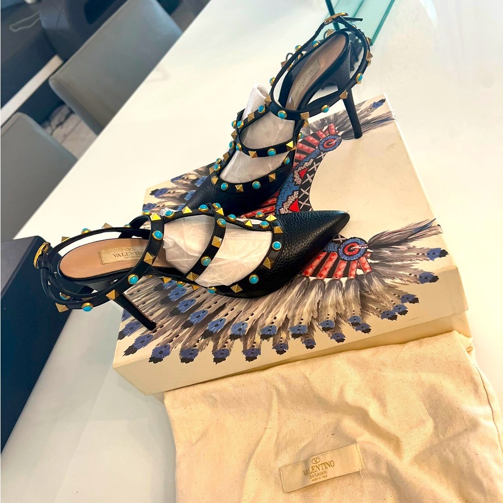 Valentino black leather rockstud heels